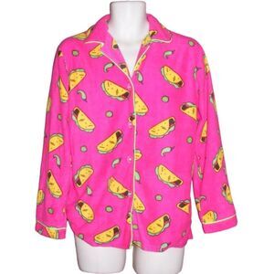 TACO/Jalapeno Pajama Top, M, Pink, All over print, Long sleeves, button front
